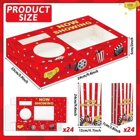 فيلم Night Movie Movie Snack Trays 48pcs تشمل 24 فيلماً من صواني الوجبات الخفيفة ، 24 أكياس من الفشار فيلما اللوازم الليلية مربعات المسرح للسينما ورقة مشروب قوارب الطعام للعائلة in Kuwait