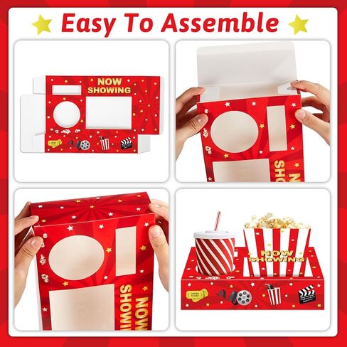 فيلم Night Movie Movie Snack Trays 48pcs تشمل 24 فيلماً من صواني الوجبات الخفيفة ، 24 أكياس من الفشار فيلما اللوازم الليلية مربعات المسرح للسينما ورقة مشروب قوارب الطعام للعائلة in Kuwait