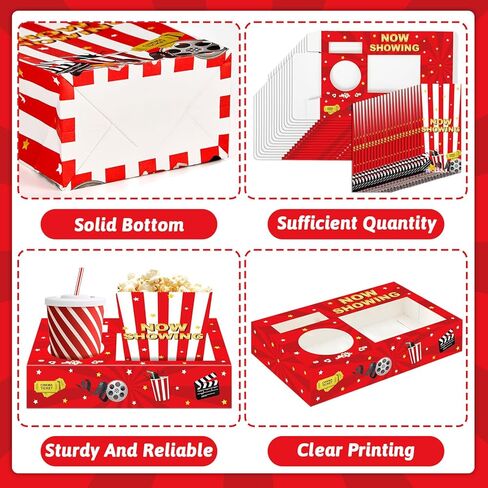 فيلم Night Movie Movie Snack Trays 48pcs تشمل 24 فيلماً من صواني الوجبات الخفيفة ، 24 أكياس من الفشار فيلما اللوازم الليلية مربعات المسرح للسينما ورقة مشروب قوارب الطعام للعائلة in Kuwait