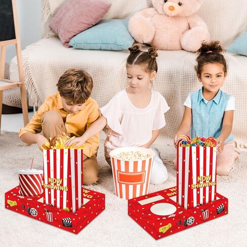 فيلم Night Movie Movie Snack Trays 48pcs تشمل 24 فيلماً من صواني الوجبات الخفيفة ، 24 أكياس من الفشار فيلما اللوازم الليلية مربعات المسرح للسينما ورقة مشروب قوارب الطعام للعائلة in Kuwait
