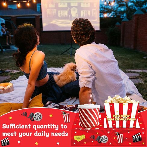 فيلم Night Movie Movie Snack Trays 48pcs تشمل 24 فيلماً من صواني الوجبات الخفيفة ، 24 أكياس من الفشار فيلما اللوازم الليلية مربعات المسرح للسينما ورقة مشروب قوارب الطعام للعائلة in Kuwait