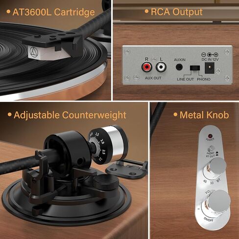 Wohome Vinyl Record Player with 70 Watt External Bookshelf Speakers, High Fidelity System Vintage Turntables for Vinyl Records with Magnetic Cartridge, Bluetooth Playback, RCA line Out and Auto Off in Saudi Arabia