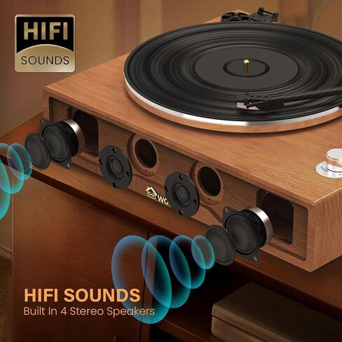 Wohome Vinyl Record Player with 70 Watt External Bookshelf Speakers, High Fidelity System Vintage Turntables for Vinyl Records with Magnetic Cartridge, Bluetooth Playback, RCA line Out and Auto Off in Saudi Arabia