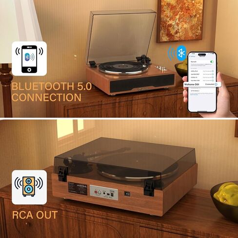 Wohome Vinyl Record Player with 70 Watt External Bookshelf Speakers, High Fidelity System Vintage Turntables for Vinyl Records with Magnetic Cartridge, Bluetooth Playback, RCA line Out and Auto Off in Saudi Arabia