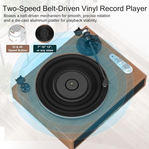 Wohome Vinyl Record Player with 70 Watt External Bookshelf Speakers, High Fidelity System Vintage Turntables for Vinyl Records with Magnetic Cartridge, Bluetooth Playback, RCA line Out and Auto Off in Saudi Arabia