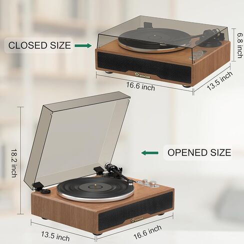Wohome Vinyl Record Player with 70 Watt External Bookshelf Speakers, High Fidelity System Vintage Turntables for Vinyl Records with Magnetic Cartridge, Bluetooth Playback, RCA line Out and Auto Off in Saudi Arabia