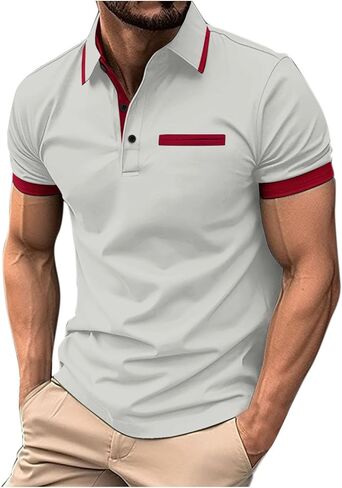 Mens Button Up Henley Shirts Short Sleeve Business Work Tops Solid Stripe Summer Blouse Tee Casual Daily Tunic Tshirt in Saudi Arabia