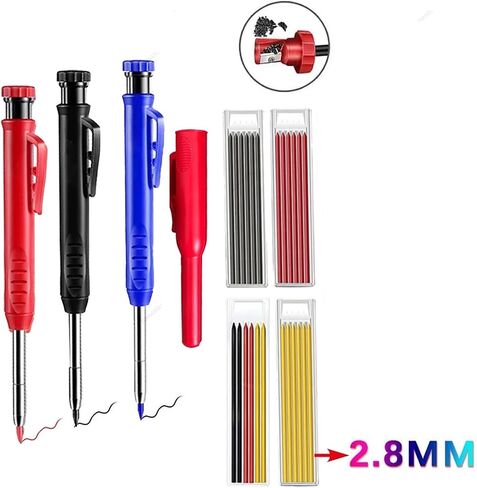CAARLA Nib Head Markers Deep Hole Long Nib Scriber Top Solid Carpenter Mechanical Pencil Woodworking Long Head Deep Hole Markers Pen Pencils Refill Leads Sharpener Stationery(Kit 16) in Saudi Arabia