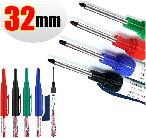 CAARLA Nib Head Markers Deep Hole Long Nib Scriber 32mm Water.Proof Long Nib Carpenter Pen Head Deep Hole Marker Pens Black/Blue/Red Ink for Woodworking Hand Tools Wholesale(Green Pen) in Saudi Arabia