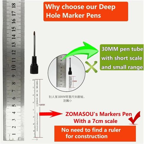 CAARLA Nib Head Markers Deep Hole Long Nib Scriber 32mm Water.Proof Long Nib Carpenter Pen Head Deep Hole Marker Pens Black/Blue/Red Ink for Woodworking Hand Tools Wholesale(Green Pen) in Saudi Arabia