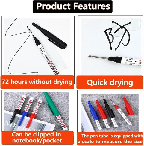 CAARLA Nib Head Markers Deep Hole Long Nib Scriber 32mm Water.Proof Long Nib Carpenter Pen Head Deep Hole Marker Pens Black/Blue/Red Ink for Woodworking Hand Tools Wholesale(Green Pen) in Saudi Arabia