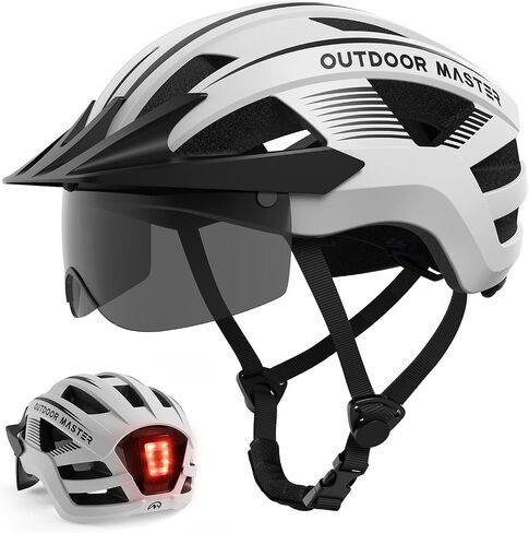 OutdoorMaster Adult Bike Helmet - Bicycle Helmet with Rechargeable Rear LED Light, Detachable Magnetic Goggles, Removable Sun Visor - Suitable for Commuting and Cycling for Men and Women in Saudi Arabia