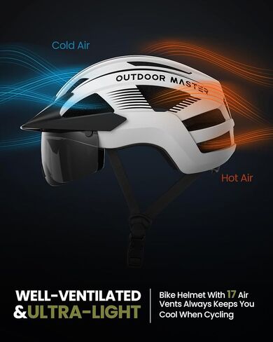 OutdoorMaster Adult Bike Helmet - Bicycle Helmet with Rechargeable Rear LED Light, Detachable Magnetic Goggles, Removable Sun Visor - Suitable for Commuting and Cycling for Men and Women in Saudi Arabia