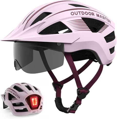 OutdoorMaster Adult Bike Helmet - Bicycle Helmet with Rechargeable Rear LED Light, Detachable Magnetic Goggles, Removable Sun Visor - Suitable for Commuting and Cycling for Men and Women in Saudi Arabia