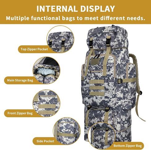 80L Hiking Backpack Men Camping Backpack, Waterproof MOLLE Military Tactical Rucksack, Large Capacity Assault Pack for Outdoor Survival, Trekking, Travel (Black) in Kuwait