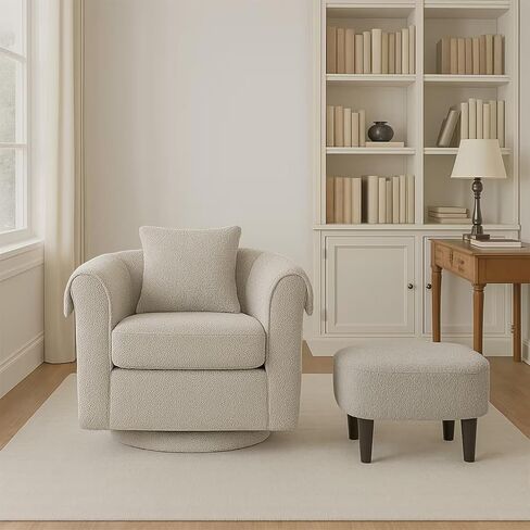 Rotary Armchair with Ottoman Set Modern Barrel Armchair with Removable Back Pillow 2 Armrest Covers for Living Room Bedroom Office Gray (Gray) in Saudi Arabia
