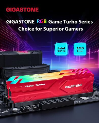【RGB DDR4 RAM】GIGASTONE Game TURBO 64GB Kit (4x16GB) DDR4 3600MHz PC4-28800 CL 18-22-22-42 Intel XMP 2.0 AMD Ryzen 1.35V UDIMM 288 Pin Unbuffered Non ECC High Performance Gaming Desktop Memory -Black in Saudi Arabia