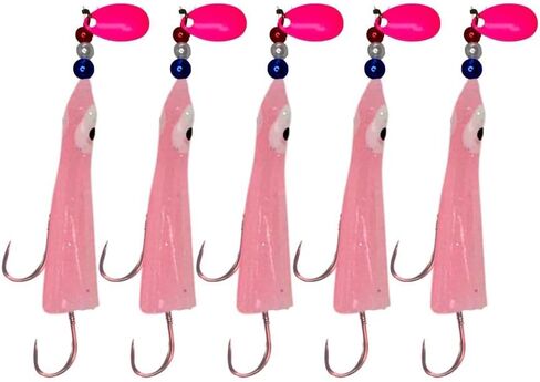 Luminous Octopus Hoochies 6 cm Fishing Lures – Durable Plastic Construction – UV Enhanced – 5-Pack – Available in Hot Pink & Light Pink in Saudi Arabia