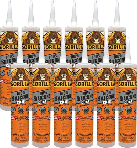 Gorilla Clear 100% Silicone Sealant Caulk, 10 Ounce Cartridge, Clear, (Pack of 12) in Saudi Arabia