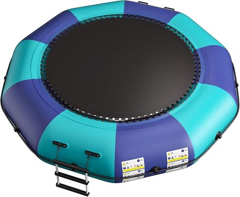 6FT/10FT12FT/15FT Inflatable Water Trampoline, Recreational Water Bouncer, Adults Youth Floating Rebounder with 4-Step Ladder, Portable Bounce Swim Platform for Pool, Lake, Water Sports in Kuwait