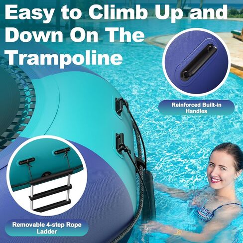 6FT/10FT12FT/15FT Inflatable Water Trampoline, Recreational Water Bouncer, Adults Youth Floating Rebounder with 4-Step Ladder, Portable Bounce Swim Platform for Pool, Lake, Water Sports in Kuwait