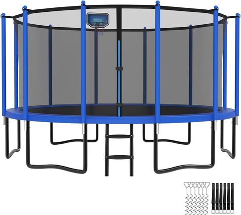 Yorin Tranpoline Outdoor 16ft 15ft 15ft 14ft 12ft 10ft 10ft مع كرة السلة على طوق وشبكة ، 1500 رطل ، ASTM معتمدة ، سهلة التثبيت ، الفناء الخلفي الثقيل tranpolines للأطفال والبالغين in Kuwait