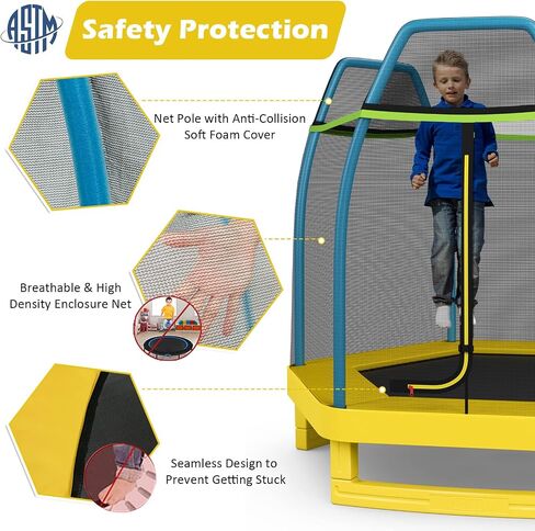 Gymax Trampoline للأطفال ، ترامبولين طفل بطول 7 أقدام مع شبكة حاوية السلامة ووسادة زنبركية سلسة ، ترامبولين صغير في الهواء الطلق للبنين ، الفتيات عمر 3+ in Saudi Arabia