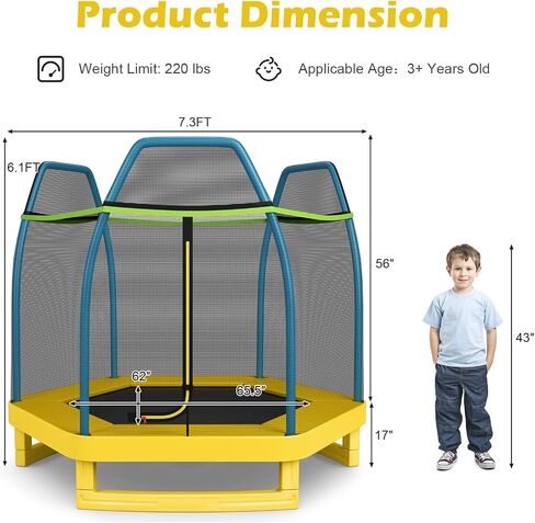 Gymax Trampoline للأطفال ، ترامبولين طفل بطول 7 أقدام مع شبكة حاوية السلامة ووسادة زنبركية سلسة ، ترامبولين صغير في الهواء الطلق للبنين ، الفتيات عمر 3+ in Saudi Arabia
