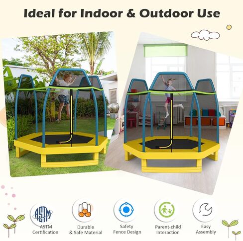 Gymax Trampoline للأطفال ، ترامبولين طفل بطول 7 أقدام مع شبكة حاوية السلامة ووسادة زنبركية سلسة ، ترامبولين صغير في الهواء الطلق للبنين ، الفتيات عمر 3+ in Saudi Arabia