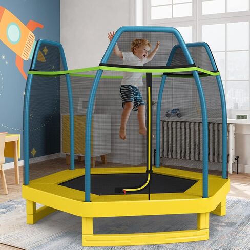 Gymax Trampoline للأطفال ، ترامبولين طفل بطول 7 أقدام مع شبكة حاوية السلامة ووسادة زنبركية سلسة ، ترامبولين صغير في الهواء الطلق للبنين ، الفتيات عمر 3+ in Saudi Arabia