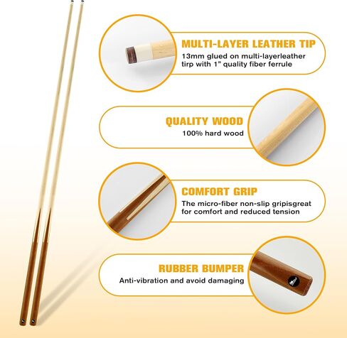 58 One Piece Pool Cue Stick with 13MM Leather Tip, Professtional Billiards Cue Stick for Adult, Set of 4/6, Black/Nature Wood Grain Color in Kuwait