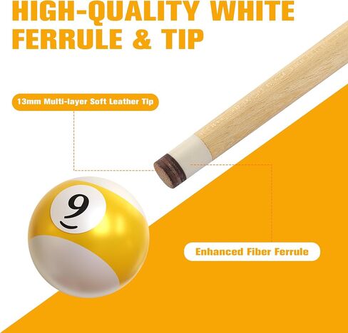 58 One Piece Pool Cue Stick with 13MM Leather Tip, Professtional Billiards Cue Stick for Adult, Set of 4/6, Black/Nature Wood Grain Color in Kuwait