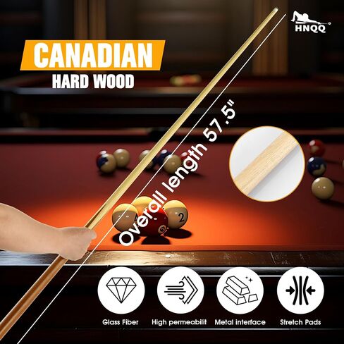 58 One Piece Pool Cue Stick with 13MM Leather Tip, Professtional Billiards Cue Stick for Adult, Set of 4/6, Black/Nature Wood Grain Color in Kuwait