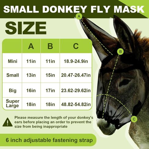 Mini Donkey Fly Mask with Ears Protection Breathable Mule Fly Mask with Long Ears Protection from Insects and Bugs Soft Mesh Fabric with Adjustable Fastener in Saudi Arabia