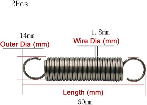 Springs,dualhooksprings, 2 Pcs Tension Spring, Spring Steel Dual Hook Tension Springs, WD 1.8mm OD 8-20mm, Length 40-400mm(1.8 x 18 x 140 mm) in Saudi Arabia