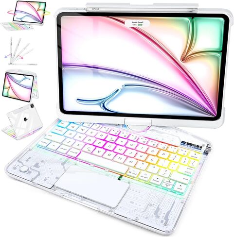 حالة لوحة المفاتيح لـ iPad 9th 10.2 بوصة ، 360 درجة مئوية تتبع متعدد اللمس ، لوحة مفاتيح خلفية 7 ألوان ، متوافقة مع iPad 9th (10.2inch ، 2021) iPad Air ، Blush Pink in Kuwait