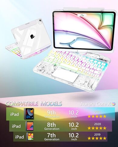 حالة لوحة المفاتيح لـ iPad 9th 10.2 بوصة ، 360 درجة مئوية تتبع متعدد اللمس ، لوحة مفاتيح خلفية 7 ألوان ، متوافقة مع iPad 9th (10.2inch ، 2021) iPad Air ، Blush Pink in Kuwait