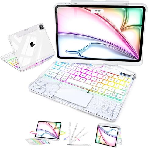 حالة لوحة المفاتيح لـ iPad 9th 10.2 بوصة ، 360 درجة مئوية تتبع متعدد اللمس ، لوحة مفاتيح خلفية 7 ألوان ، متوافقة مع iPad 9th (10.2inch ، 2021) iPad Air ، Blush Pink in Kuwait