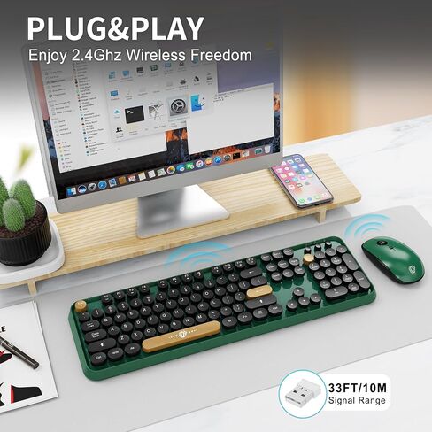 FOPETT Wireless Keyboard and Mouse Combo, 104 Keys Full-Sized 2.4 GHz Dropout-Free Connection, Round Keycap Colorful Keyboards for PC, Mac, Windows, Laptop, Desktop - Black Purple in Saudi Arabia