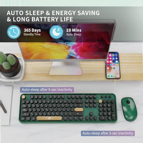 FOPETT Wireless Keyboard and Mouse Combo, 104 Keys Full-Sized 2.4 GHz Dropout-Free Connection, Round Keycap Colorful Keyboards for PC, Mac, Windows, Laptop, Desktop - Black Purple in Saudi Arabia