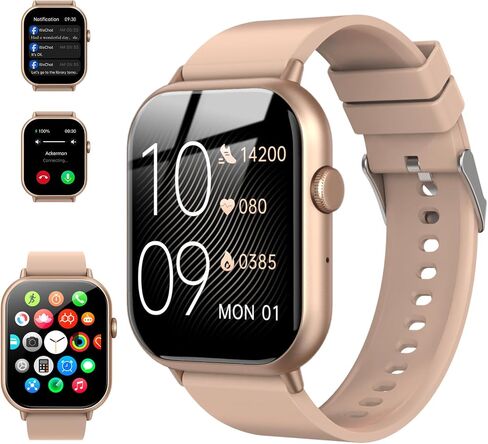 Smart Watch for Men Women (Answer/Make Call), 2.01" Fitness Tracker with 100+ Sport Modes, Smart Watches with 8 Health Functions Including Sleep Monitor/Heart Rate/Spo2, Android Phones/iOS(Rose Gold) in Saudi Arabia