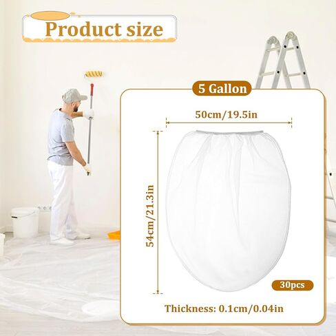 30PCS 5 Gallon Paint Filter Bags Elastic Drawstring Top Opening Strainer Bags White Regular Fine Mesh Bucket Strainer for Gardening Paint Sprayers in Saudi Arabia