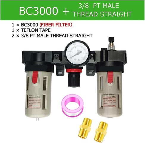 BC3000 Air Source Treatment Filter Oil Water Separator 3/8 PT Thread Pressure Regulator Kit(BC3000 PC6-03) in Saudi Arabia