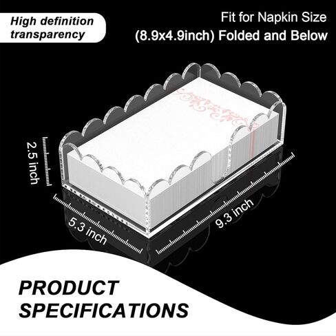 Yageli Clear Clear Acrylic Fedicking Holder - صينية أسقلفية أنيقة للكوكتيل والحمام والمطبخ وتناول الطعام - منشفة ورقية متميزة ومنظم منديل يمكن التخلص منها لحفلات الزفاف والبارات والفنادق والمنزل (5.4 × 5.2 بوصة) in Kuwait