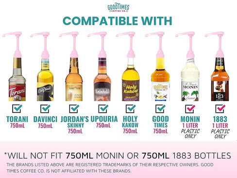 مضخة شراب القهوة الوردي لزجاجات 750 مل (حزمة من 2) تناسب الأردن نحيل ، توراني ، دافينشي ، أوبوريا و (مونين 1 لتر البلاستيك فقط) in Kuwait