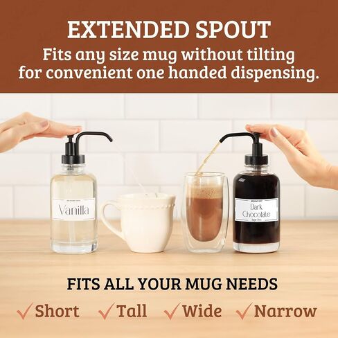 Coffee Syrup Dispensers, Set of 2, Coffee Syrup Bottles with Pump and Labels, 500 ml, Espresso Bar Accessories, Glass Bottles with Pump, Black Upgraded Dispenser, 16.9 oz in Saudi Arabia