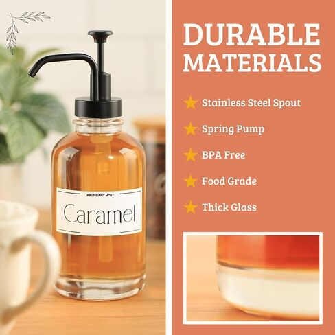 Coffee Syrup Dispensers, Set of 2, Coffee Syrup Bottles with Pump and Labels, 500 ml, Espresso Bar Accessories, Glass Bottles with Pump, Black Upgraded Dispenser, 16.9 oz in Saudi Arabia