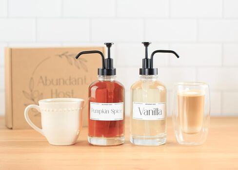 Coffee Syrup Dispensers, Set of 2, Coffee Syrup Bottles with Pump and Labels, 500 ml, Espresso Bar Accessories, Glass Bottles with Pump, Black Upgraded Dispenser, 16.9 oz in Saudi Arabia