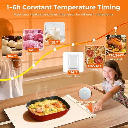 حصيرة الاحترار الغذائي | MAX TEMP 248 ℉ ، صينية الاحترار الكهربائي مع مؤقت وقابل تسخين قابلاً للتعديل من 8 مستويات ، سريع السطح للطعام مع قفل الأطفال ، ودافئ الأطعمة السيليكون المحمولة لحفل بوفيه in Saudi Arabia