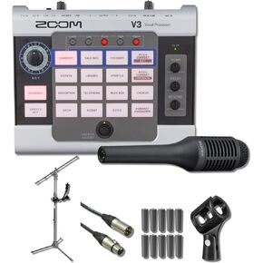 Zoom V3 Multi-Effects Vocal Processor with HRM-11 Handy Recorder Mount, SGV-6 Directional Shotgun Vocal Microphone, Euro Boom Microphone Stand and 10x AA Batteries in Kuwait